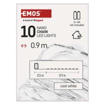 LED vánoční nano řetěz stříbrný, 0,9 m, 2x AA, vnitřní, studená bílá, časovač