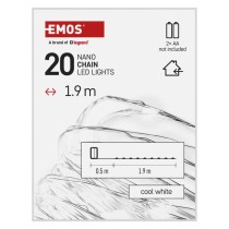 LED vánoční nano řetěz, 1,9 m, 2x AA, vnitřní, studená bílá, časovač