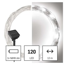 LED nano lánc napelemmel, réz, 12 m, kültéri és beltéri, hideg fehér, időzítő