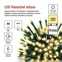 LED vianočná reťaz, 8 m, vonkajšia aj vnútorná, teplá biela, programy, časovač