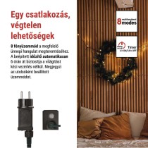 LED karácsonyi fényfüzér, 8 m, kültéri és beltéri, meleg fehér, progr, időz.