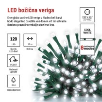 LED božična veriga, 12 m, zunanja in notranja, hladna bela, programi, časovnik