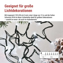 LED Weihnachtliche Lichterkette, 12 m, Außen/Innen, kaltweiß, Programme, Timer