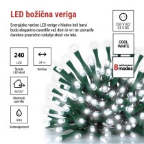 LED božična veriga, 24 m, zunanja in notranja, hladna bela, programi, časovnik