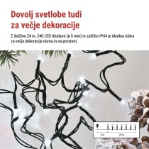 LED božična veriga, 24 m, zunanja in notranja, hladna bela, programi, časovnik