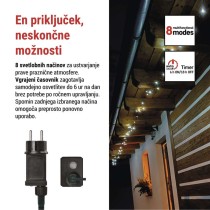 LED božična veriga, 24 m, zunanja in notranja, hladna bela, programi, časovnik