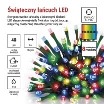 Lampki choinkowe Classic 40 LED 4m multikolor, zielony przewód, IP44, 8 programów, timer