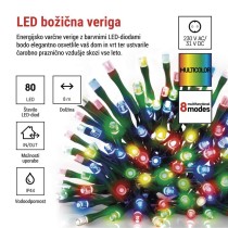 LED božična veriga, 8 m, zunanja in notranja, večbarvna, programi, časovnik