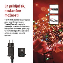 LED božična veriga, 8 m, zunanja in notranja, večbarvna, programi, časovnik