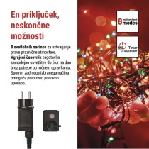 LED božična veriga, 18 m, zunanja in notranja, večbarvna, programi, časovnik
