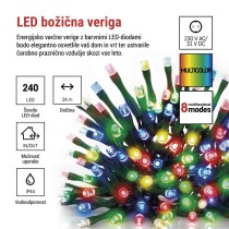 LED božična veriga, 24 m, zunanja in notranja, večbarvna, programi, časovnik