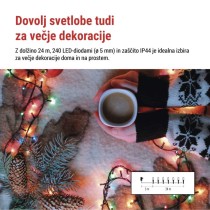 LED božična veriga, 24 m, zunanja in notranja, večbarvna, programi, časovnik