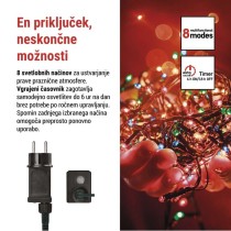 LED božična veriga, 24 m, zunanja in notranja, večbarvna, programi, časovnik
