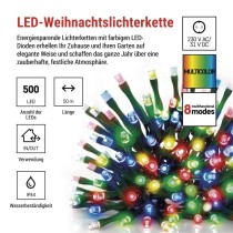 LED Weihnachtliche Lichterkette, 50 m, Außen/Innen, Multicolor, Programme, Timer