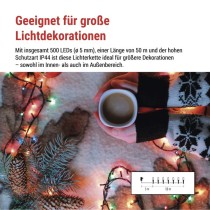 LED Weihnachtliche Lichterkette, 50 m, Außen/Innen, Multicolor, Programme, Timer