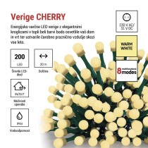 LED božična cherry veriga – kroglice, 20 m, zunan. in notran.,topla bela,programi,časovnik