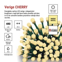 LED božična cherry veriga – kroglice, 48 m, zunan. in notran.,topla bela,programi,časovnik