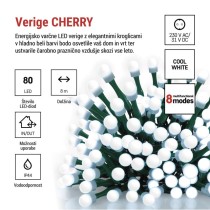 LED božična cherry veriga – kroglice, 8 m, zunan. in notran.,hladna bela,programi,časovnik