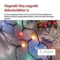 LED karácsonyi fényfüzér, cseresznye – golyók, 8 m,kültéri és beltéri,többszínű,progr,időz