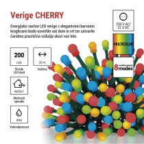 LED božična cherry veriga–kroglice, 20 m, zunanja in notranja, večbarvna,programi,časovnik