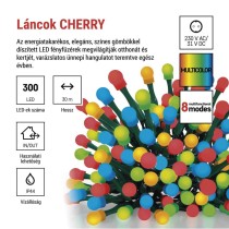 LED karácsonyi fényfüzér,cseresznye–golyók, 30 m, kültéri és beltéri, többszínű,progr,időz