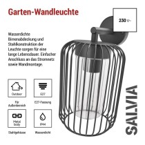 Garten-Wandleuchte SALVIA, 20,8 x 16 x 28,5 cm, 1 x E27, 15 W