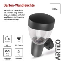 Garten-Wandleuchte ARTEO, 16,4 x 12 x 23 cm, 1 x E27, 15 W