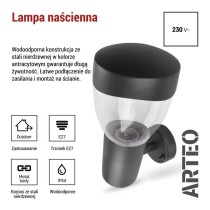 Lampa naścienna Garden ARTEO, na żarówkę E27, max 15W, IP44