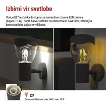 Vrtna stenska svetilka ARTEO, 16,4 x 12 x 23 cm, 1 x E27, 15 W