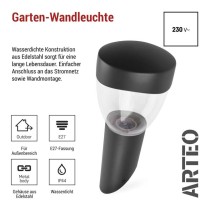 Garten-Wandleuchte ARTEO, 12 x 12 x 33 cm, 1 x E27, 15 W