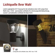 Garten-Wandleuchte ARTEO, 12 x 12 x 33 cm, 1 x E27, 15 W