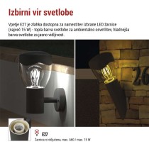 Vrtna stenska svetilka ARTEO, 12 x 12 x 33 cm, 1 x E27, 15 W