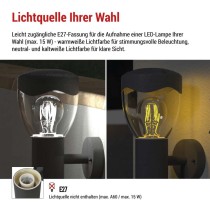 Garten-Wandleuchte ARTEO mit Dämmerungssensor, 16,4 x 12 x 29,5 cm, 1 x E27, 15 W