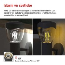 Vrtna stenska svetilka ARTEO s PIR senzorjem, 16,4 x 12 x 29,5 cm, 1 x E27, 15 W