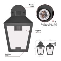 Lampa naścienna Garden ADENIA 24,5cm, na żarówkę E27 max 15W, IP44