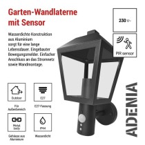 Garten-Wandleuchte ADENIA mit Dämmerungssensor, 19,8 x 15 x 29,8 cm, 1 x E27, 15 W