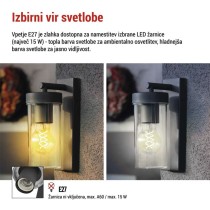 Vrtna stenska svetilka ZALA, 12,8 × 8,0 × 23,0 cm, 1 × E27, 15 W