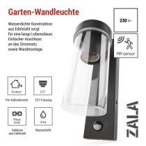 Garten-Wandleuchte ZALA mit Dämmerungssensor, 12,8 × 8 × 28 cm, 1 × E27, 15 W