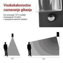 Vrtna stenska svetilka ZALA s PIR senzorjem, 12,8 x 8 x 28 cm, 1 x E27, 15 W