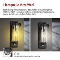 Garten-Wandleuchte ZALA mit Dämmerungssensor, 12,8 × 8 × 28 cm, 1 × E27, 15 W