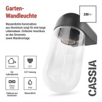 Garten-Wandleuchte CASSIA, 12,6 x 9,5 x 22,2 cm, 1 x E27, 15 W