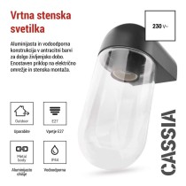 Vrtna stenska svetilka CASSIA, 12,6 x 9,5 x 22,2 cm, 1 x E27, 15 W