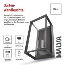 Garten-Wandleuchte MALVA, 13 x 12 x 25 cm, 1 x E27, 15 W