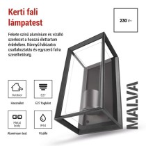 Kerti fali lámpa MALVA, 13 x 12 x 25 cm, 1 x E27, 15 W