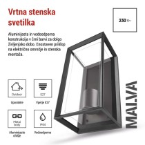 Vrtna stenska svetilka MALVA, 13 x 12 x 25 cm, 1 x E27, 15 W
