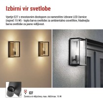 Vrtna stenska svetilka MALVA, 13 x 12 x 25 cm, 1 x E27, 15 W