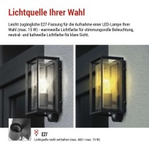 Garten-Wandleuchte MALVA mit Dämmerungssensor, 13 x 12,5 x 28 cm, 1 x E27, 15 W