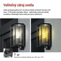 Záhradné nástenné svietidlo MALVA, senzor súmraku, 13 x 12,5 x 28 cm, 1 x E27, 15 W