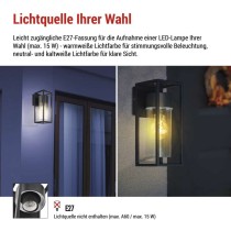 Garten-Wandleuchte TILLIA, 12,8 x 11 x 27 cm, 1 x E27, 15 W