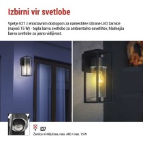 Vrtna stenska svetilka TILLIA, 12,8 x 11 x 27 cm, 1 x E27, 15 W